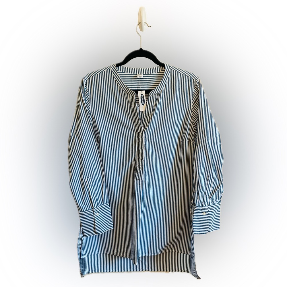 Old Navy Blue White Striped Button-Up Shirt NWT | Size L | Classic & Casual